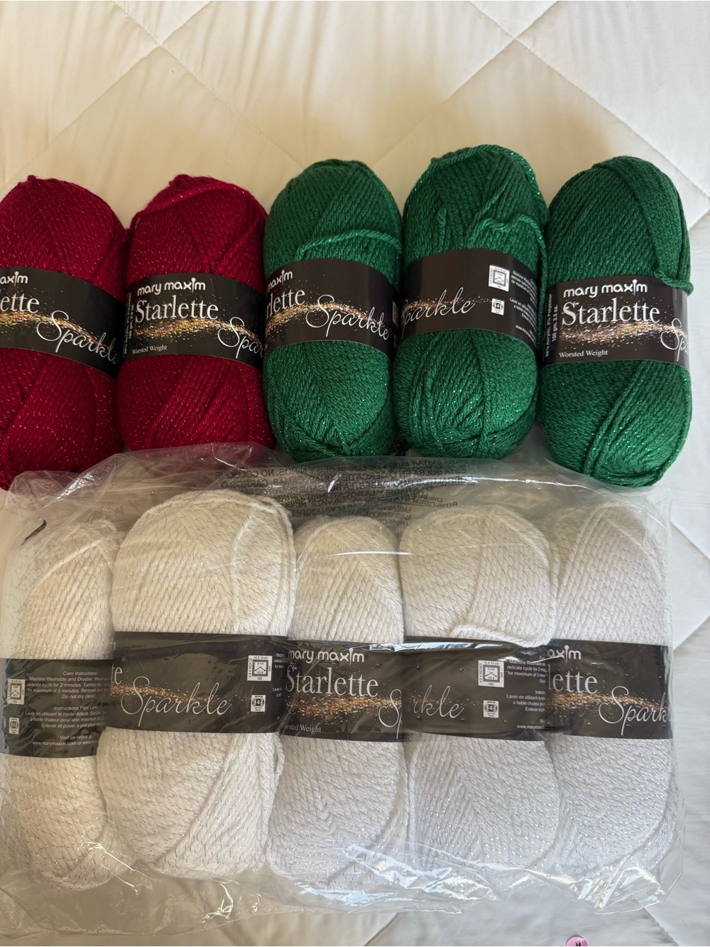 NEW Mary Maxim Starlette Sparkle Yarn 10 Skein Christmas Holiday Lot